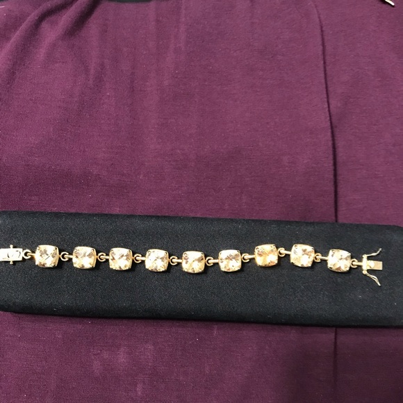 Gold plated sterling silver amber CZ bracelet - Picture 2 of 7